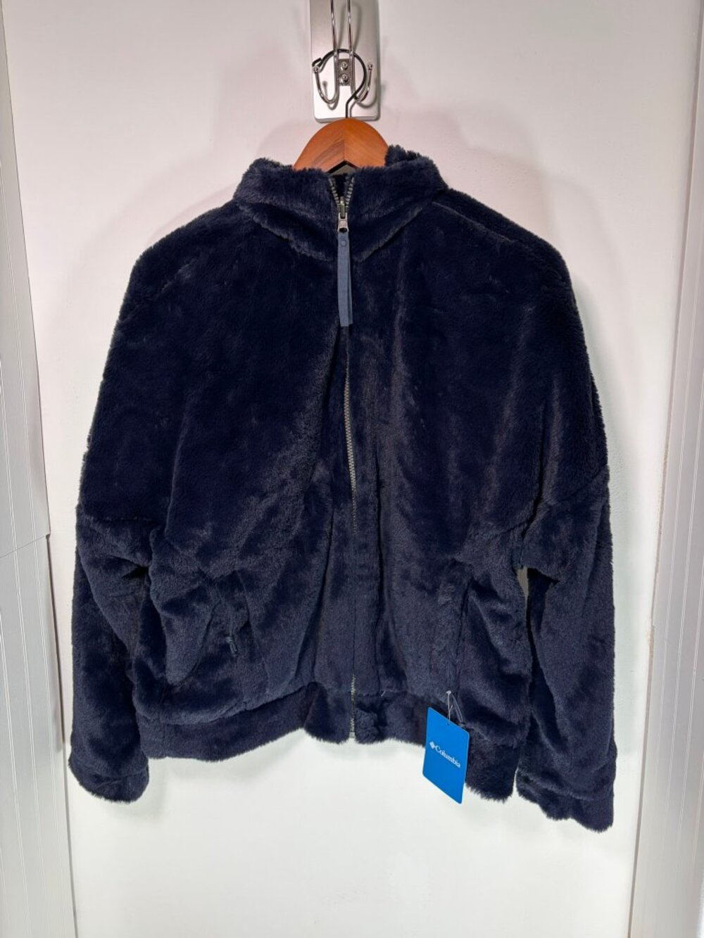 NWT Columbia Bundle Up Full Zip Fleece Jacket Women's M Navy Faux Fur Sherpa Plu